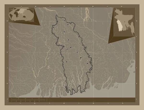 Хульна Подразделение Бангладеш Карта Высоты Окрашенная Сепиевые Тона Озерами Реками — стоковое фото