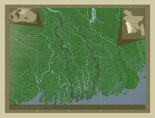 Khulna Oddział Bangladeszu Mapa Wzniesień Kolorowa Stylu Wiki Jeziorami Rzekami — Zdjęcie stockowe