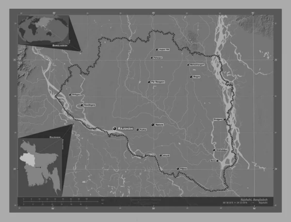 Rajshahi Divisão Bangladesh Bilevel Mapa Elevação Com Lagos Rios Locais — Fotografia de Stock