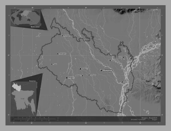 Rangpur Division Bangladesh Carte Altitude Bilevel Avec Lacs Rivières Emplacements — Photo