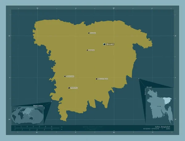 Sylhet Teilung Bangladeschs Einfarbige Form Orte Und Namen Der Wichtigsten — Stockfoto