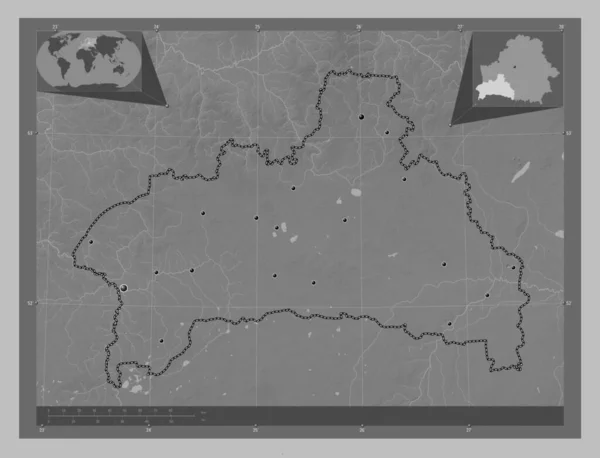 Brest Região Bielorrússia Mapa Elevação Escala Cinza Com Lagos Rios — Fotografia de Stock