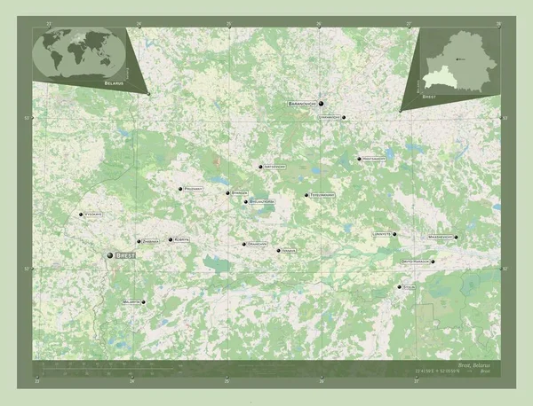 Brest Regione Belarus Mappa Stradale Aperta Località Nomi Delle Principali — Foto Stock
