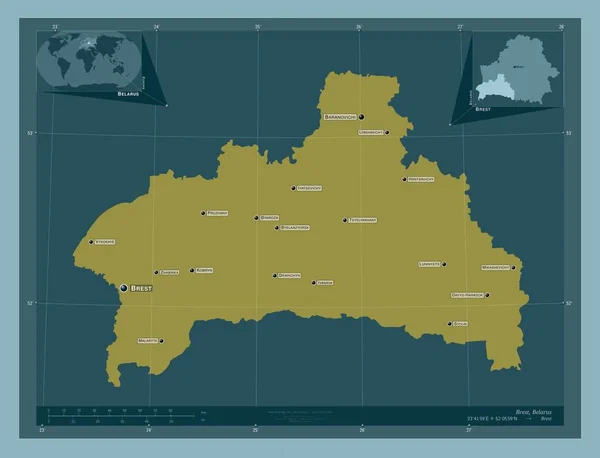 Brest Región Belarús Forma Color Sólido Ubicaciones Nombres Las Principales — Foto de Stock