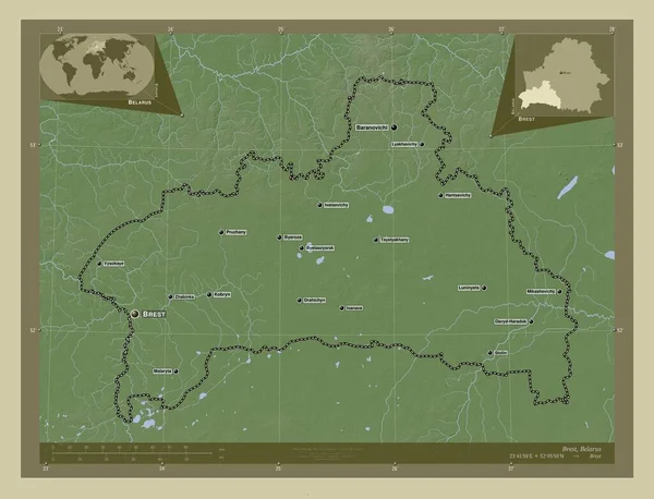 Brest Região Bielorrússia Mapa Elevação Colorido Estilo Wiki Com Lagos — Fotografia de Stock
