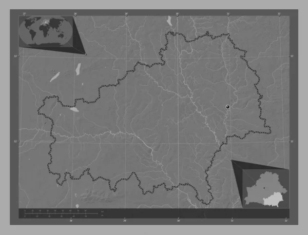 Homyel Fehéroroszország Régiója Kétszintes Domborzati Térkép Tavakkal Folyókkal Saroktérképek Kiegészítő — Stock Fotó