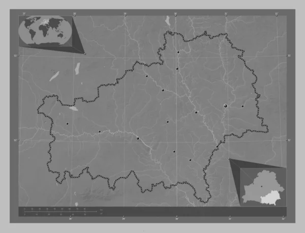Homyel Regione Della Bielorussia Mappa Elevazione Scala Grigi Con Laghi — Foto Stock