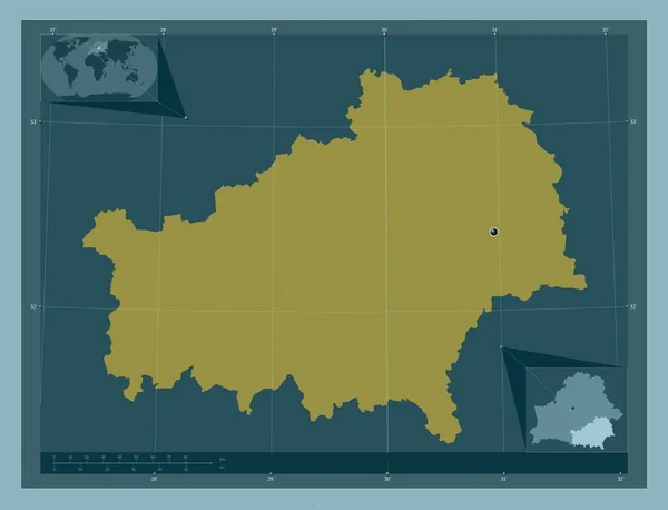 Homyel Região Bielorrússia Forma Cor Sólida Mapa Localização Auxiliar Canto — Fotografia de Stock