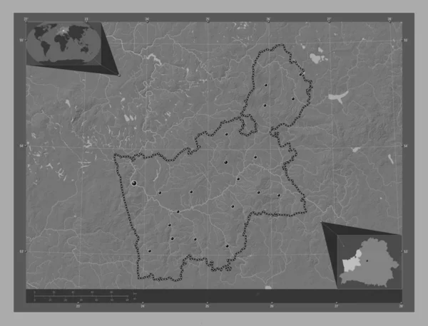 Hrodna Oblast Běloruska Mapa Nadmořské Výšky Jezery Řekami Umístění Velkých — Stock fotografie