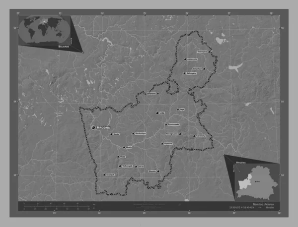 벨로루시 Hrodna 입니다 호수와 지역의 도시들의 위치와 Corner Auxiliary Location — 스톡 사진