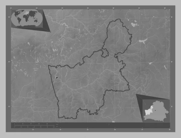 Hrodna Regionen Vitryssland Grayscale Höjdkarta Med Sjöar Och Floder Hjälpkartor — Stockfoto