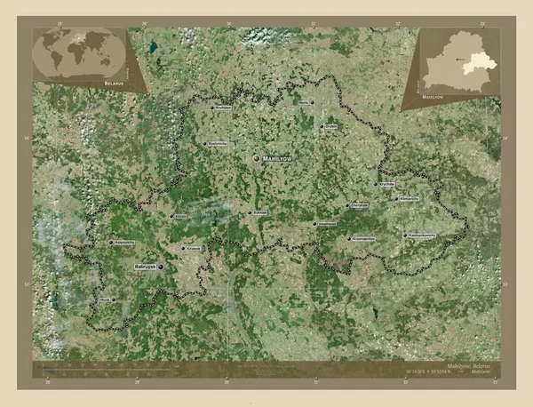 Mahilyow Región Belarús Mapa Satelital Alta Resolución Ubicaciones Nombres Las —  Fotos de Stock