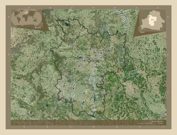 Minsk Região Bielorrússia Mapa Satélite Alta Resolução Locais Nomes Das — Fotografia de Stock