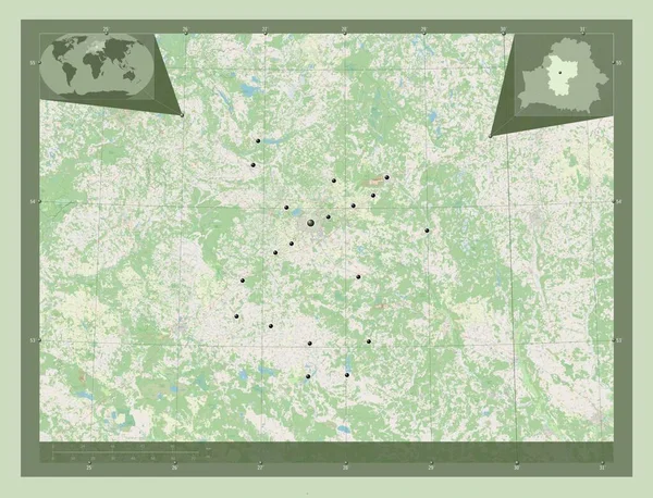 Minsk Regione Della Bielorussia Mappa Stradale Aperta Località Delle Principali — Foto Stock