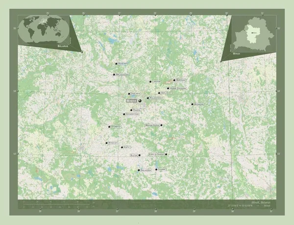 Minsk Regione Della Bielorussia Mappa Stradale Aperta Località Nomi Delle — Foto Stock