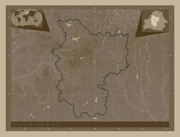 Minsk Oblast Běloruska Zdvihová Mapa Zbarvená Sépiovými Tóny Jezery Řekami — Stock fotografie