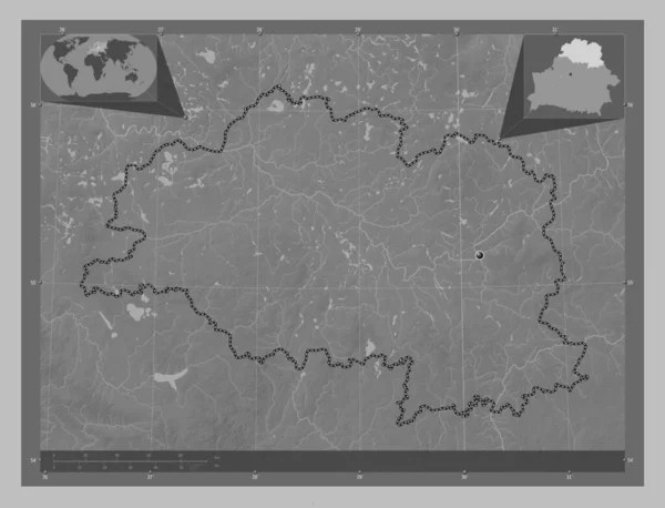 Vitsyebsk Region Belarus Grayscale Elevation Map Lakes Rivers Corner Auxiliary — Stock Photo, Image