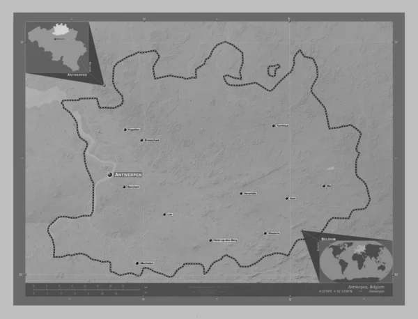 Антверпен Провинция Бельгия Карта Высот Оттенках Серого Озерами Реками Места — стоковое фото