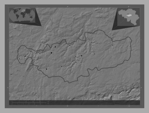 Brabant Wallon Provincie België Hoogteplattegrond Met Meren Rivieren Locaties Van — Stockfoto