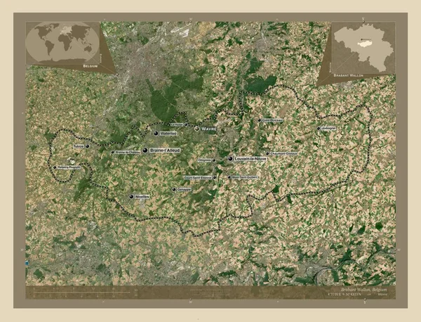 Brabant Wallon Provincie België Satellietkaart Met Hoge Resolutie Locaties Namen — Stockfoto