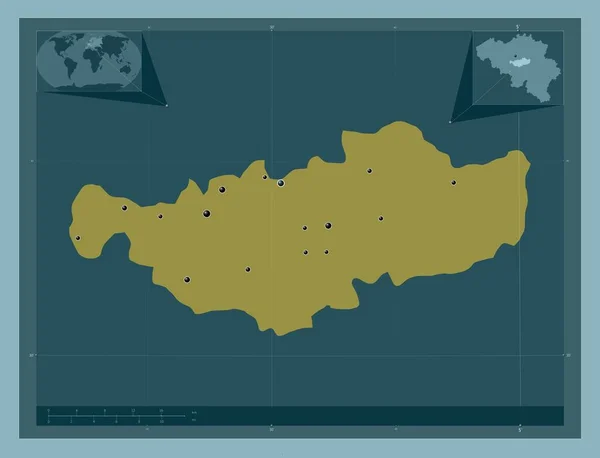 Brabant Wallon Provinz Belgien Einfarbige Form Standorte Der Wichtigsten Städte — Stockfoto