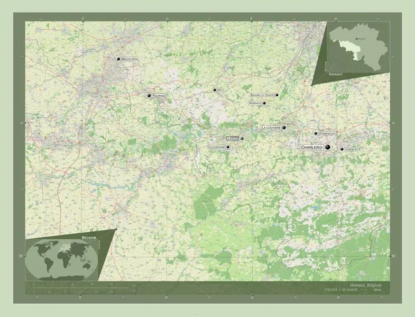 Hainaut Provincia Del Belgio Mappa Stradale Aperta Località Nomi Delle — Foto Stock