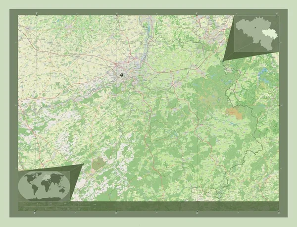 Liege Prowincja Belgii Otwórz Mapę Ulic Pomocnicze Mapy Położenia Narożnika — Zdjęcie stockowe