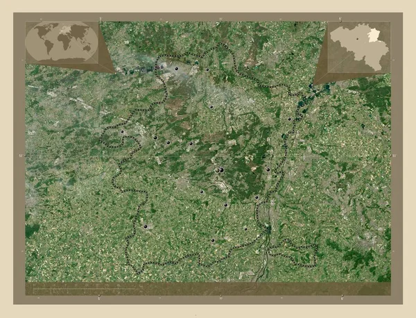 ベルギーのリンブルフ州 高解像度衛星地図 地域の主要都市の場所 コーナー補助位置図 — ストック写真
