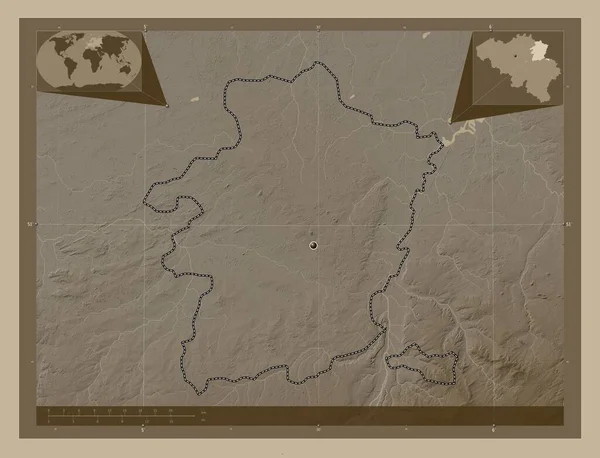 Limburg Provinz Belgien Höhenkarte Sepiatönen Mit Seen Und Flüssen Eck — Stockfoto