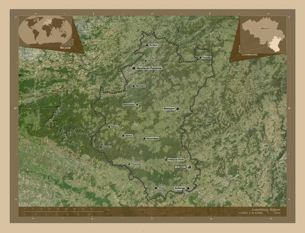 Lussemburgo Provincia Del Belgio Mappa Satellitare Bassa Risoluzione Località Nomi — Foto Stock