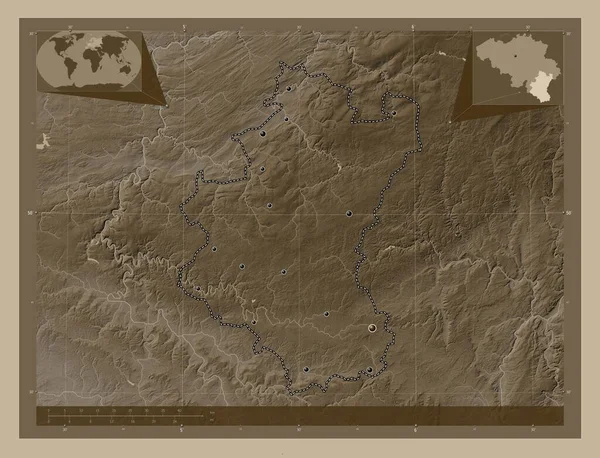 Luxembourg Province Belgium Elevation Map Colored Sepia Tones Lakes Rivers — Stock Photo, Image