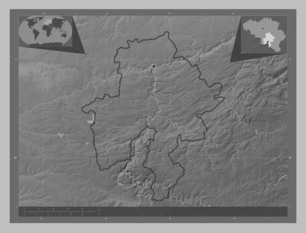 Namur Provinsen Belgien Grayscale Höjdkarta Med Sjöar Och Floder Hjälpkartor — Stockfoto