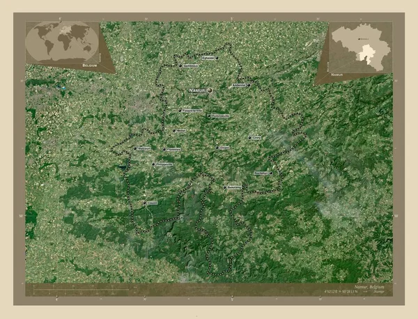 Namur Provincia Del Belgio Mappa Satellitare Alta Risoluzione Località Nomi — Foto Stock