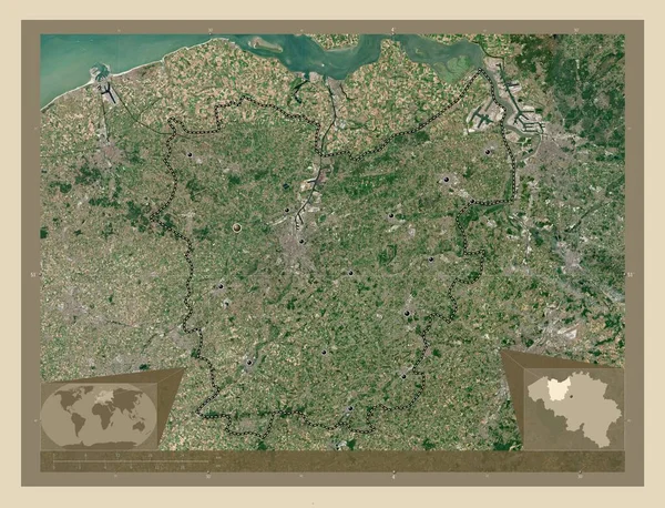 Oost Vlaanderen Prowincja Belgii Mapa Satelity Wysokiej Rozdzielczości Lokalizacje Dużych — Zdjęcie stockowe