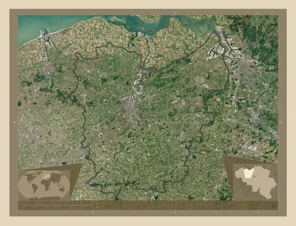 ベルギーの州 オスト ヴランドレン州 高解像度衛星地図 コーナー補助位置図 — ストック写真