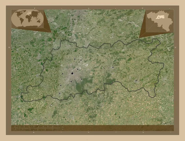 ベルギー ブラバント州のウラムス ブラバント 低解像度衛星地図 地域の主要都市の場所 コーナー補助位置図 — ストック写真