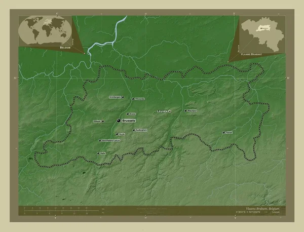 Vlaams Brabant Prowincja Belgii Mapa Wzniesień Kolorowa Stylu Wiki Jeziorami — Zdjęcie stockowe