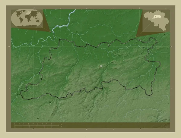 Vlaams Brabant 比利时省 用Wiki风格绘制的带有湖泊和河流的高程地图 角辅助位置图 — 图库照片