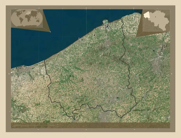 West Vlaanderen Provincie België Satellietkaart Met Hoge Resolutie Hulplocatiekaarten Hoek — Stockfoto