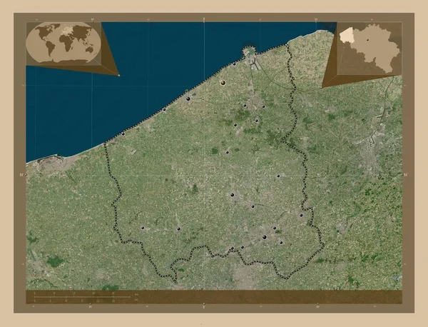 West Vlaanderen Provincie België Lage Resolutie Satellietkaart Locaties Van Grote — Stockfoto