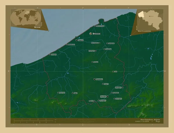 West Vlaanderen Επαρχία Βελγίου Χρωματιστός Υψομετρικός Χάρτης Λίμνες Και Ποτάμια — Φωτογραφία Αρχείου