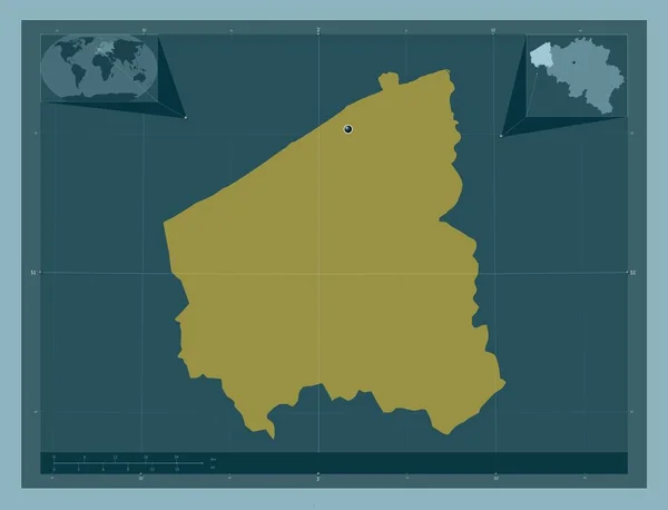 ベルギーの西ヴランドレン州 しっかりした色の形 コーナー補助位置図 — ストック写真