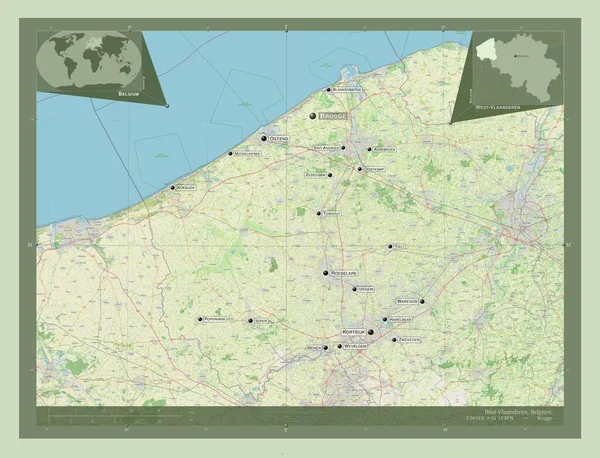 West Vlaanderen Província Bélgica Abrir Mapa Rua Locais Nomes Das — Fotografia de Stock