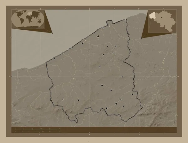 Західно Влахандерен Провінція Бельгія Висота Карти Забарвлена Сепії Тонів Озерами — стокове фото