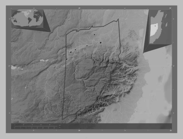 Cayo Distriktet Belize Grayscale Höjdkarta Med Sjöar Och Floder Platser — Stockfoto