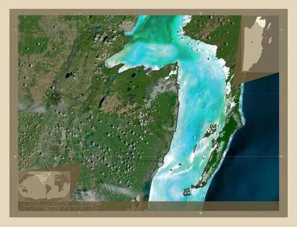 Corozal Dzielnica Belize Mapa Satelity Wysokiej Rozdzielczości Pomocnicze Mapy Położenia — Zdjęcie stockowe