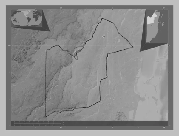 Orange Walk District Belize Grayscale Elevation Map Lakes Rivers Corner — Stock Photo, Image