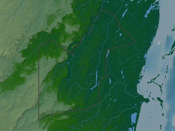 オレンジウォーク ベリーズの地区 湖や川と色の標高マップ — ストック写真