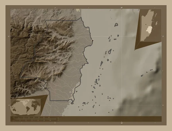 Стэнн Крик Район Белиза Карта Высоты Окрашенная Сепиевые Тона Озерами — стоковое фото