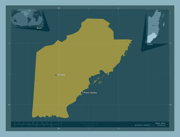 Toledo Distrito Belice Forma Color Sólido Ubicaciones Nombres Las Principales —  Fotos de Stock